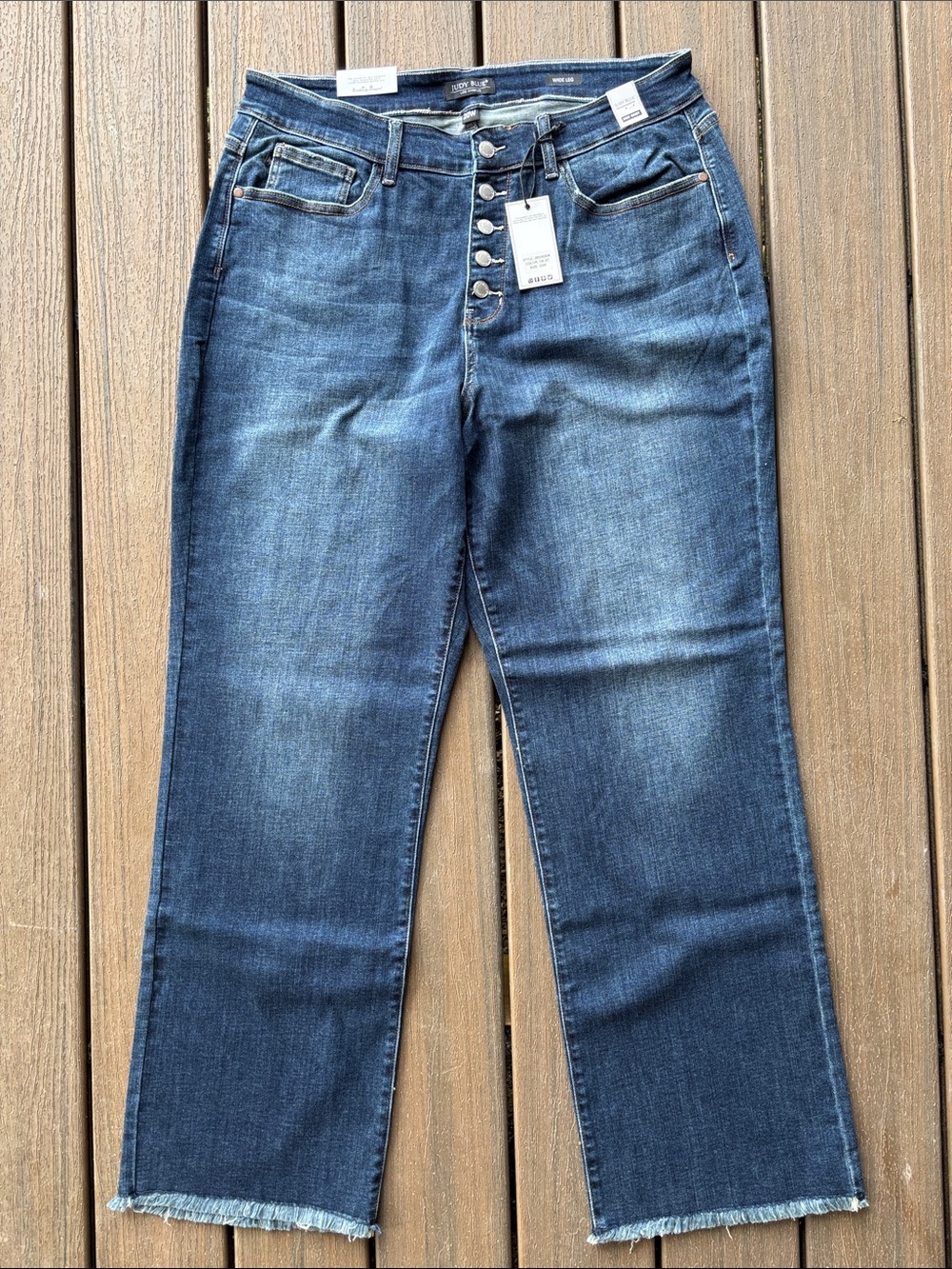 NWT Judy Blue High Waist Wide Leg Raw Hem Button Fly Blue Jeans 20W JB82503DK-PL